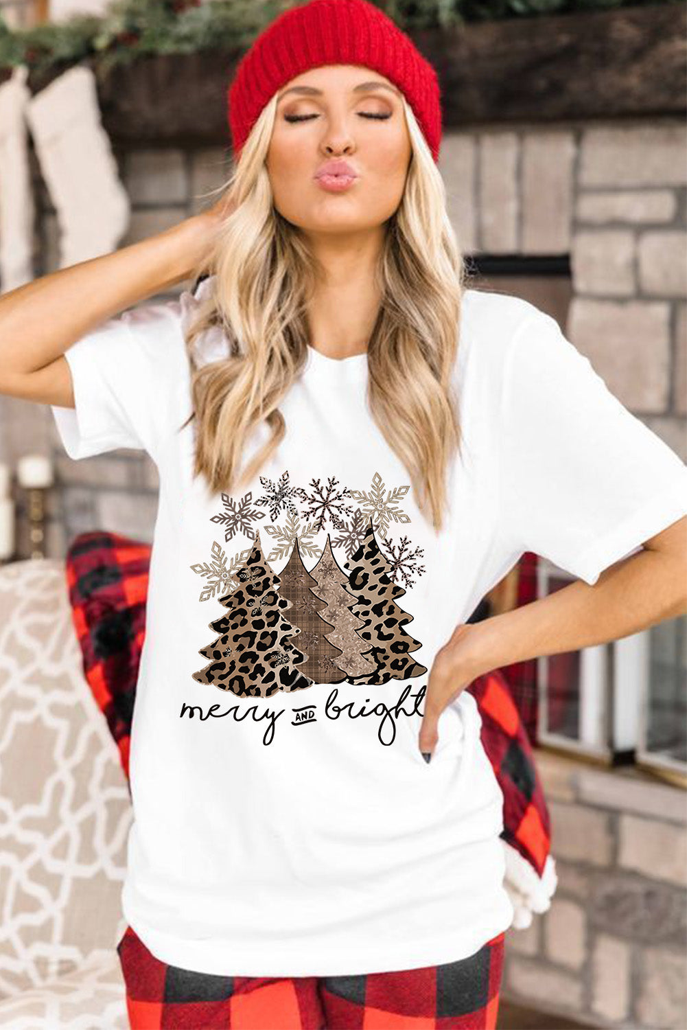 Black Leopard Christmas Tree Crew Neck Graphic T Shirt