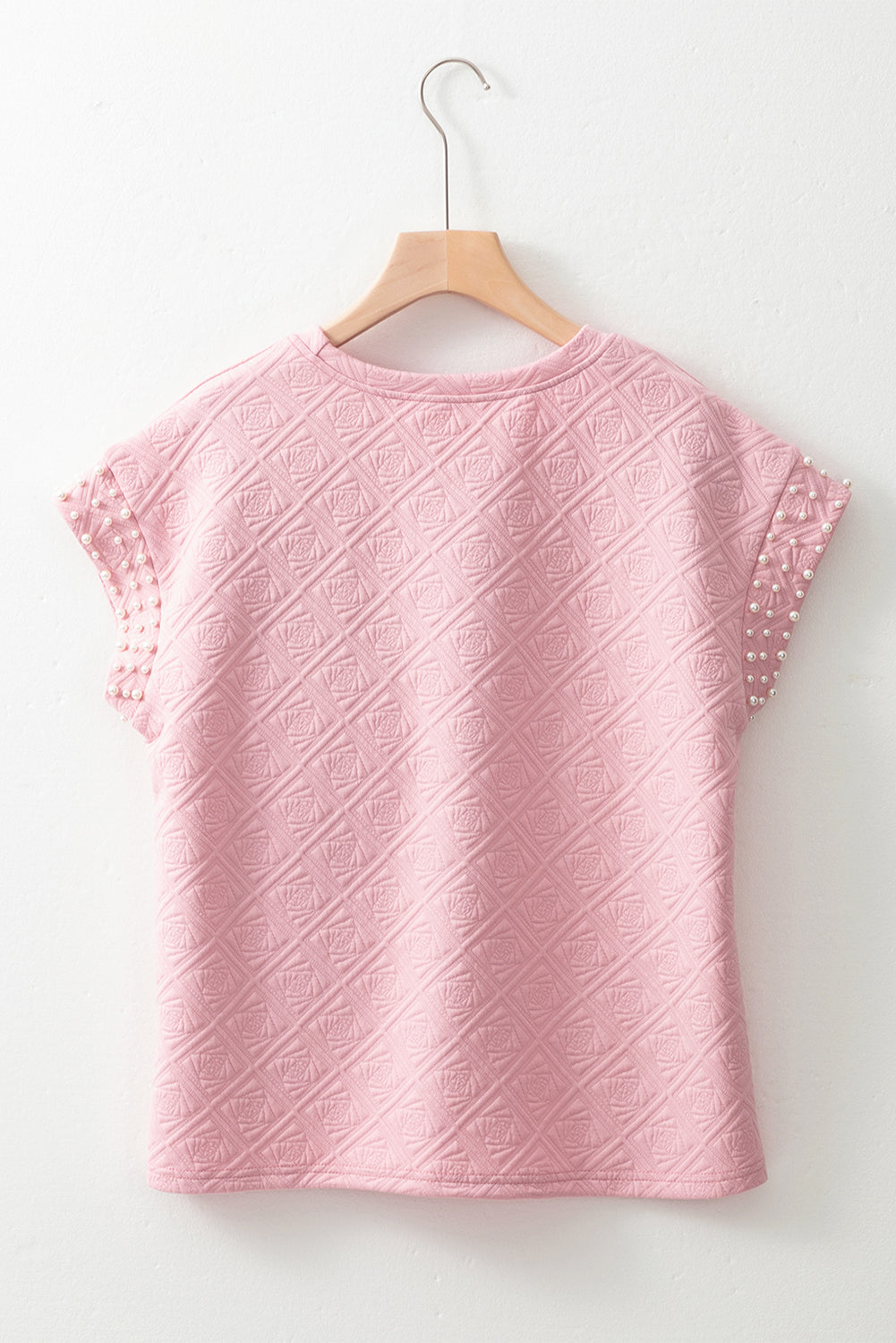 Light Pink Rose Floral Textured Pearl Beaded Top