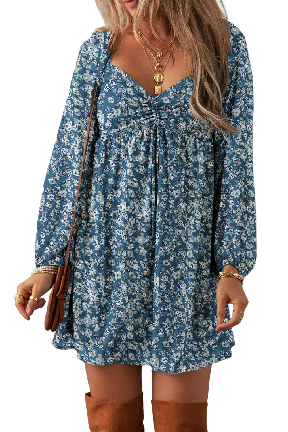 Ditsy Floral Print Sweetheart Neck Smocked Back Mini Dress