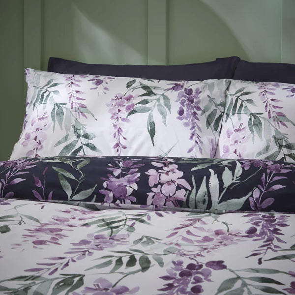 Wisteria Floral Reversible Navy & White Duvet Cover Set by Catherine Lansfield