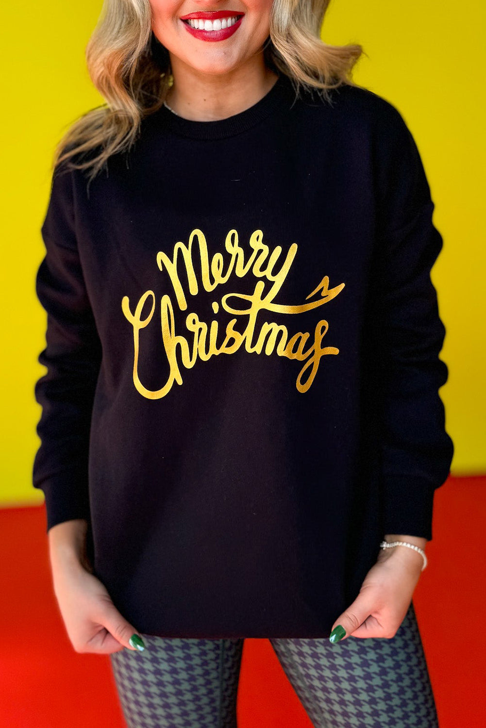 Black Merry Christmas Letter Graphic Sweatshirt