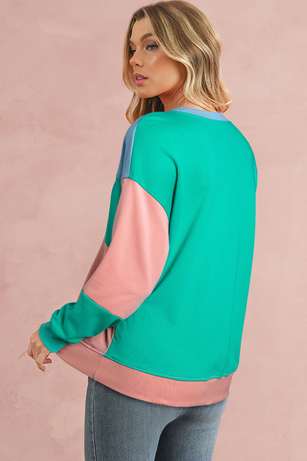 Meadow Mauve Colourblock Patchwork Drop Shoulder Sweatshirt