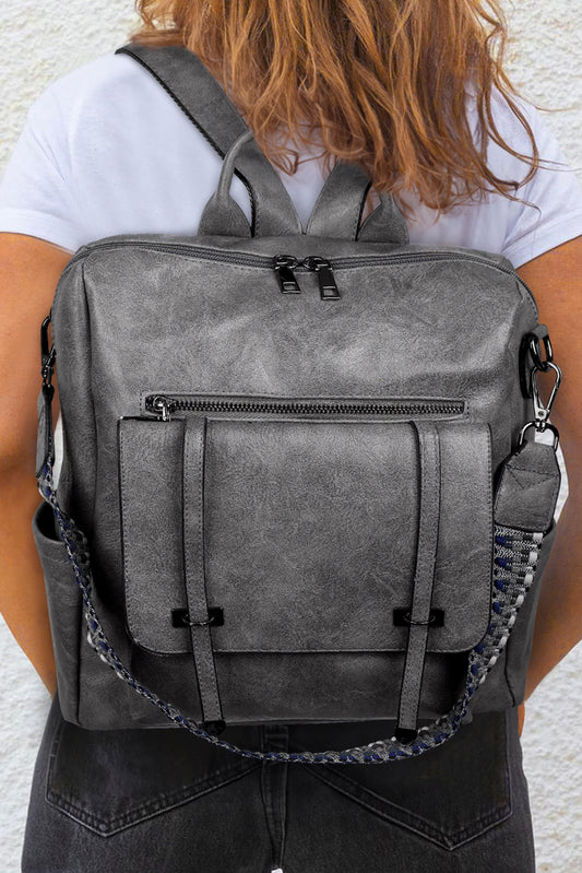 Medium Grey Retro PU Leather Backpack