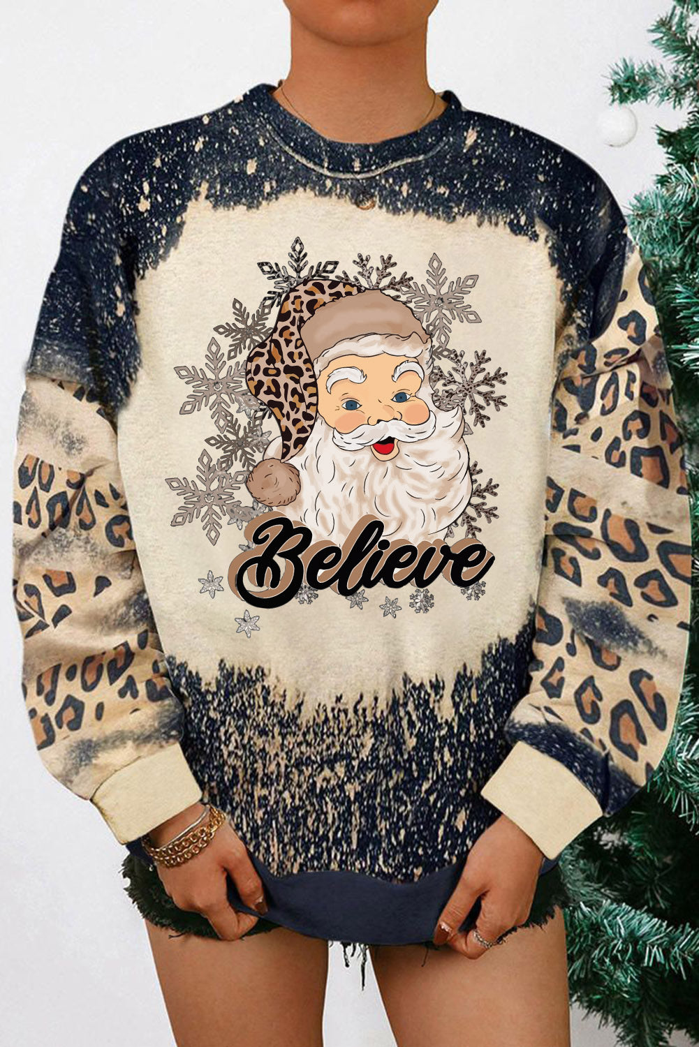 Black Believe Santa Claus Casual Christmas Graphic Sweatshirt