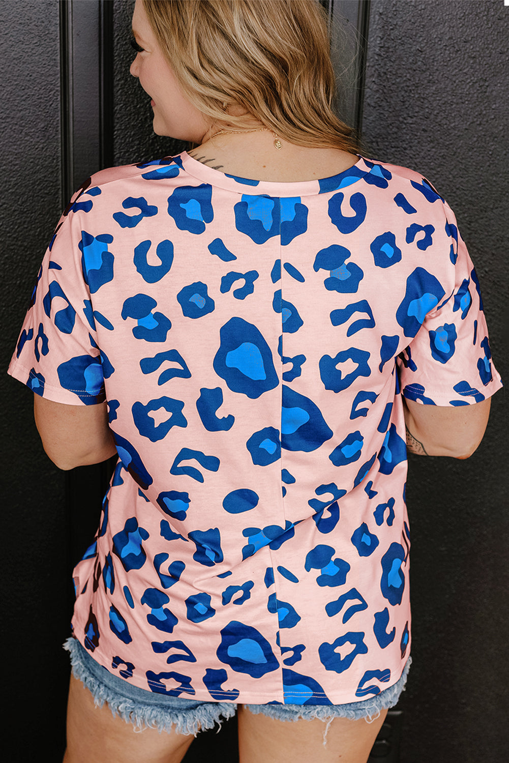 Leopard Print V Neck Plus Size Tee