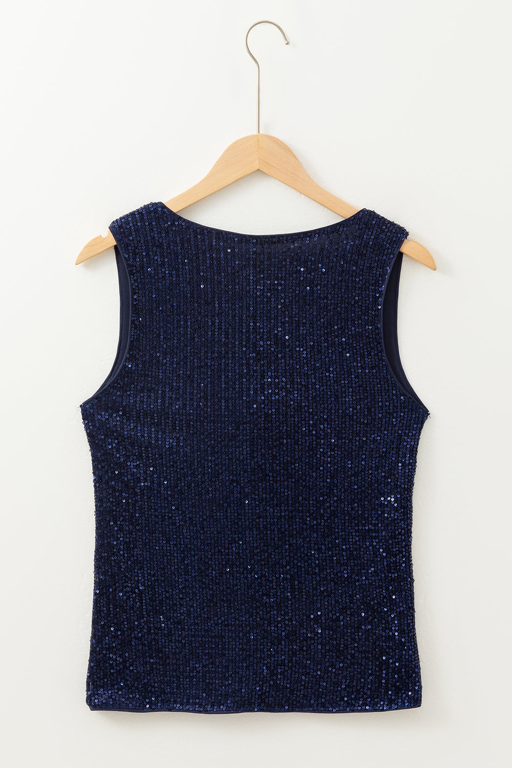 Dirty Blue Sequin Deep V Neck Buttoned Sleeveless Top