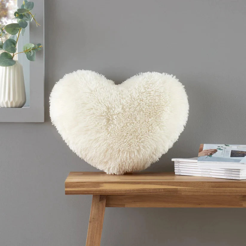 Cream Cuddly Heart Deep Pile Shaped Cushion - Catherine Lansfield