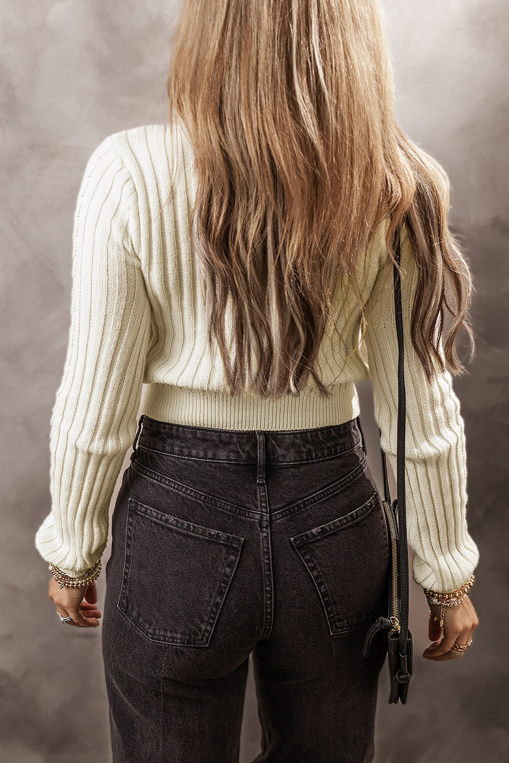 White Solid Colour Cable Knit Cropped Sweater