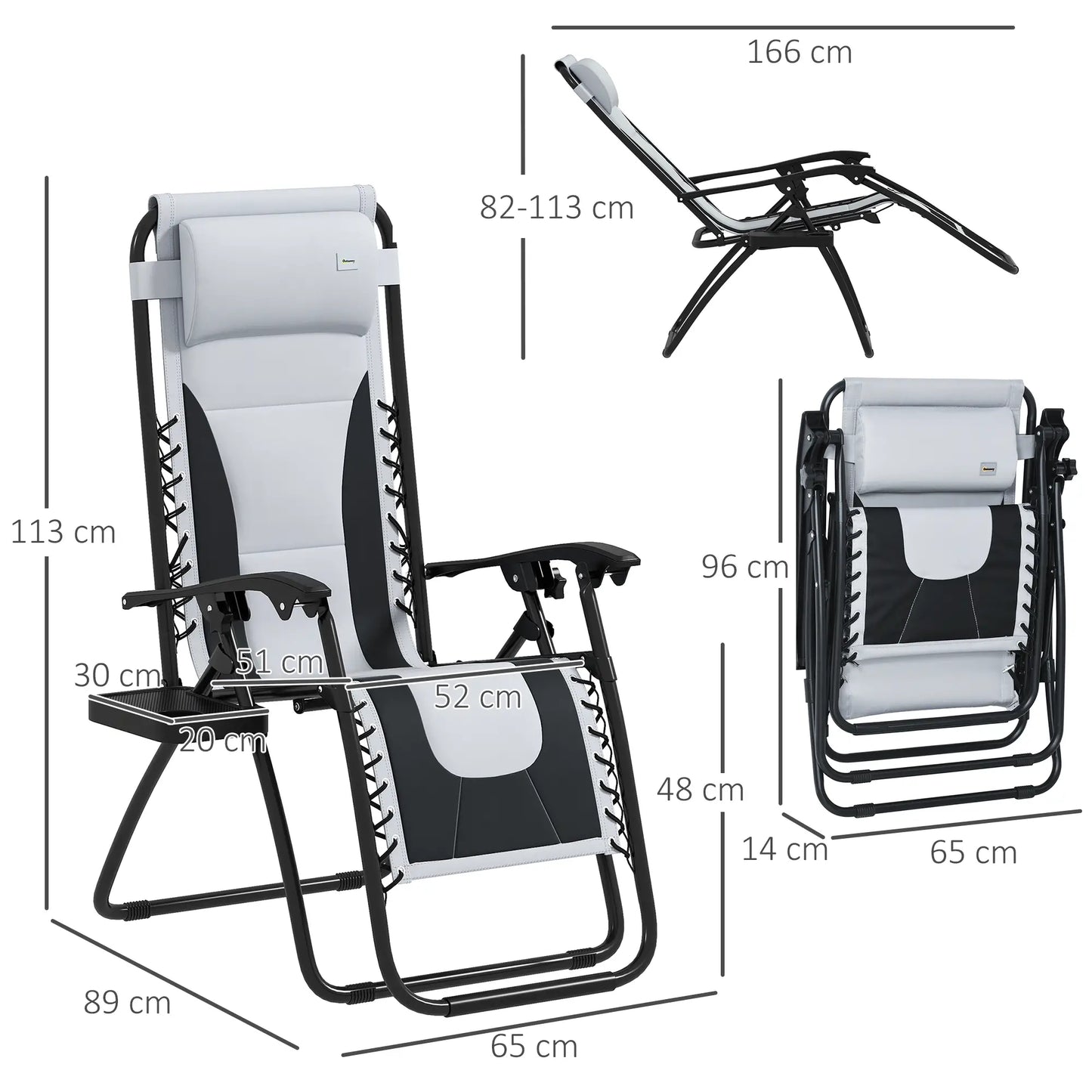 Set of 2 Zero Gravity Lounger Chairs in Grey