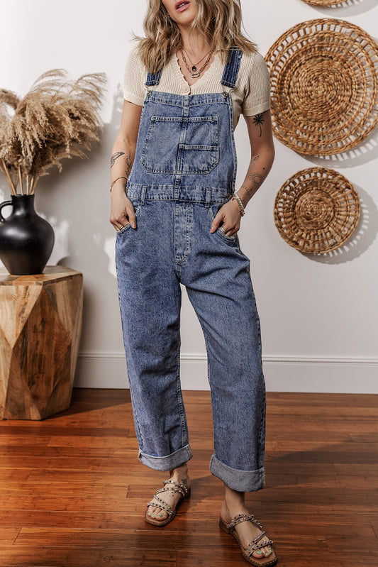 Sail Blue Straight Leg Pockets Denim Bib Overall