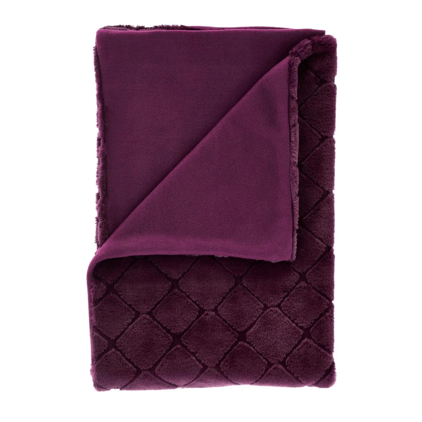 Plum Cosy Diamond Faux Fur Throw - Catherine Lansfield