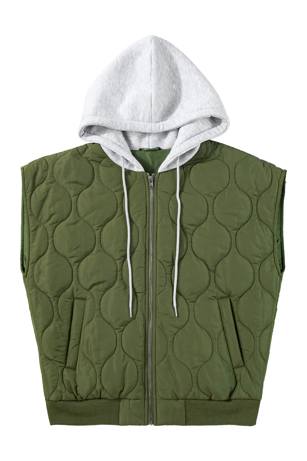 Quilted Drawstring Hooded Zip Up Puffer Vest