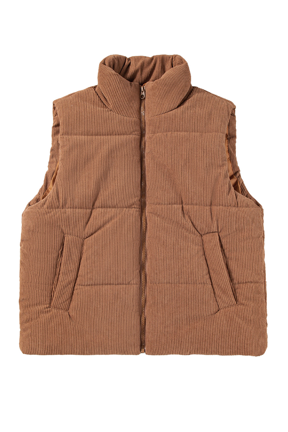 Black Solid Colour Corduroy Puffer Vest Coat