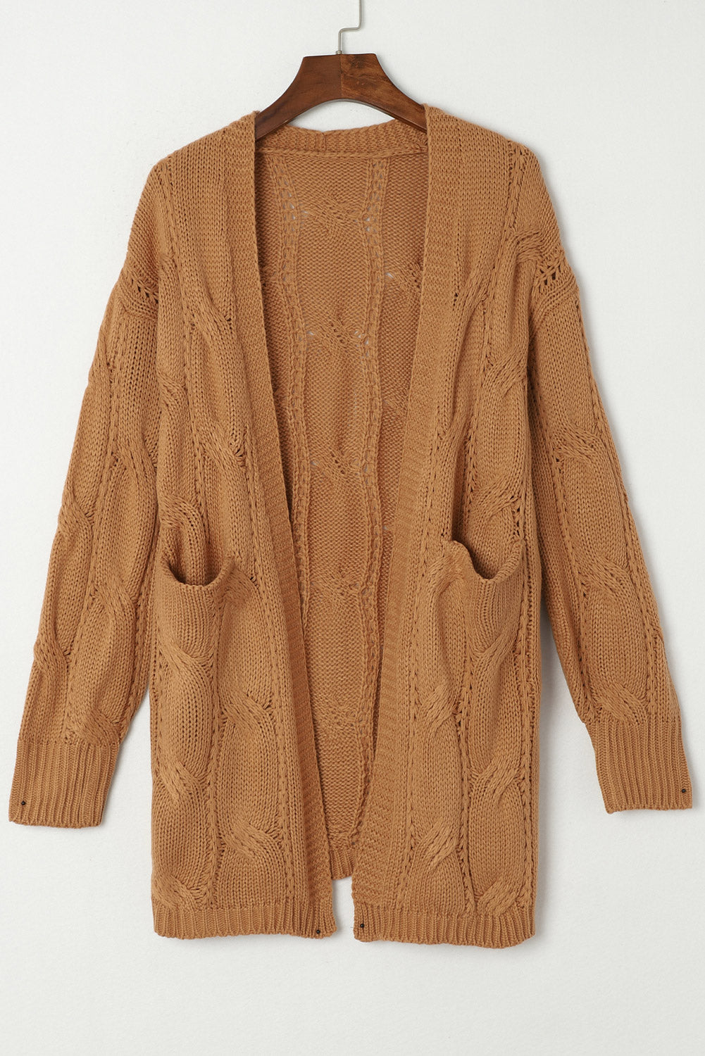 Red Ribbed Trim Hollow Knit Side Slits Cardigan