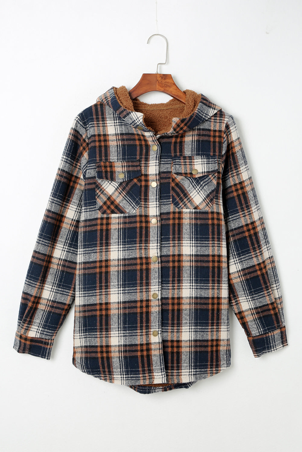 Button Sherpa Lined Hooded Flannel Jacket