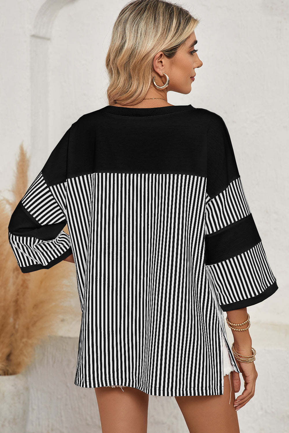 Striped Patchwork Oversized Tee