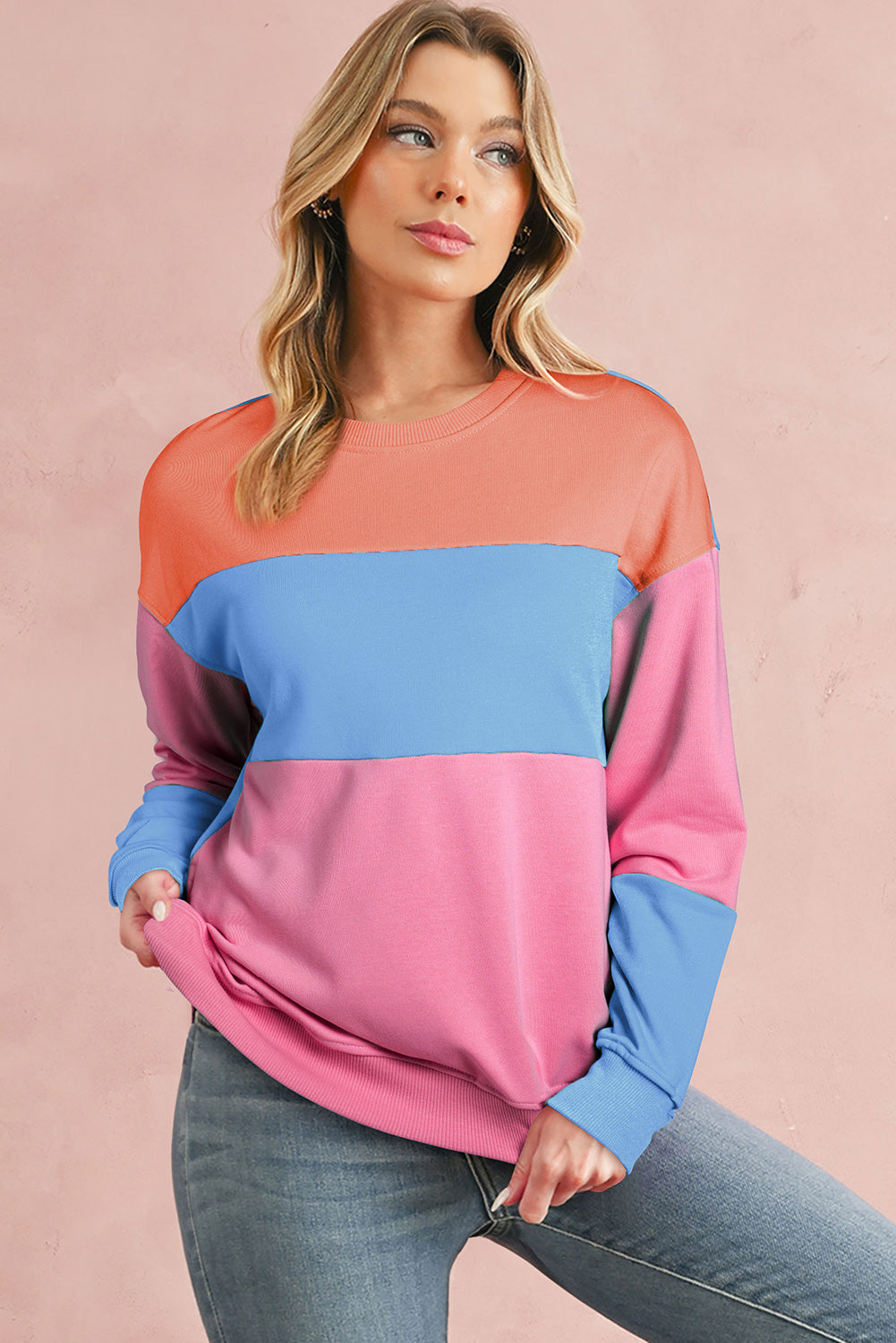 Meadow Mauve Colourblock Patchwork Drop Shoulder Sweatshirt