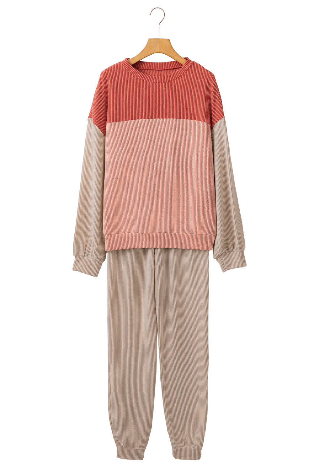 Colorblock Corded Slouchy Top and Pants Set