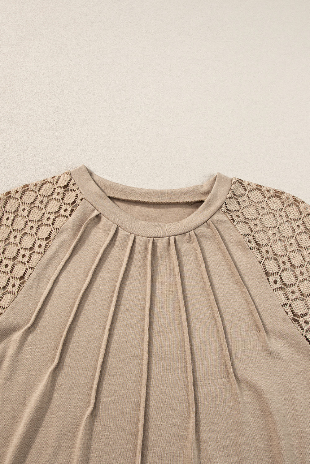 Seamed Detail Contrast Lace Raglan Sleeve Tee