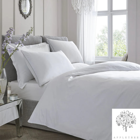 Plain Dye - 200TC 100% Cotton Duvet Set - White with Silver Contrast Piping by Appletree Boutique