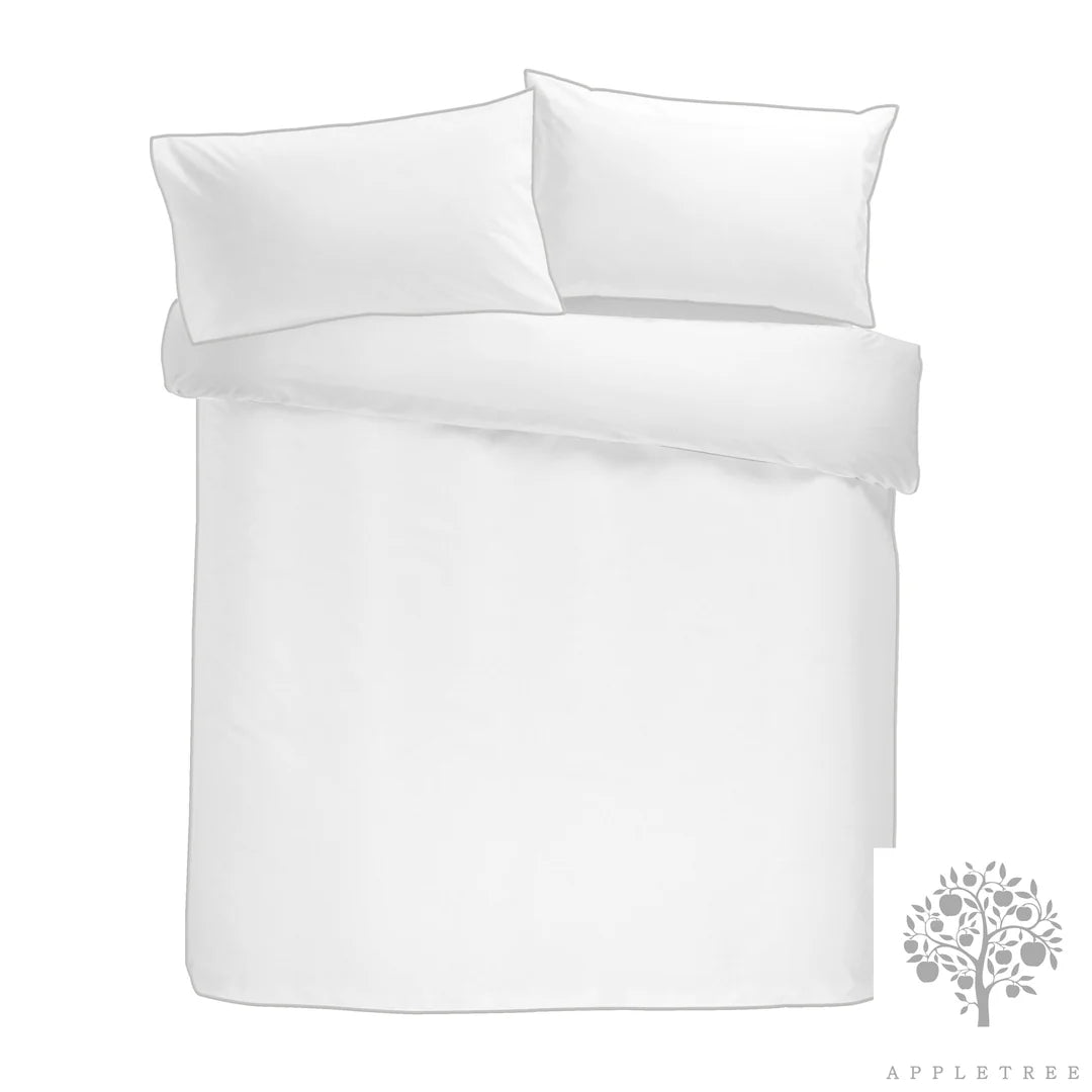 Plain Dye - 200TC 100% Cotton Duvet Set - White with Silver Contrast Piping by Appletree Boutique