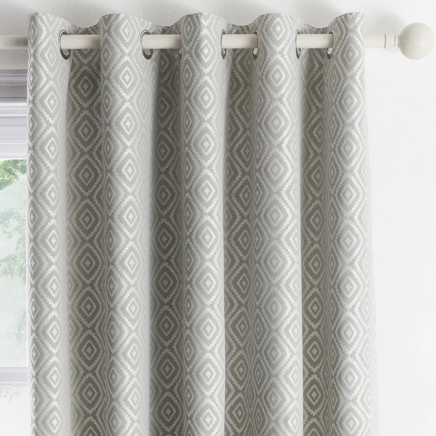 Asha - Jacquard Pair of Eyelet Curtains in Grey - By Appletree Loft