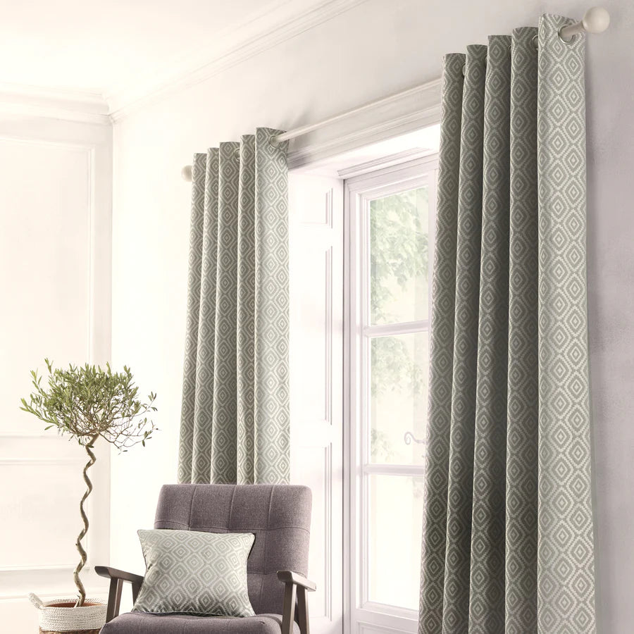 Asha - Jacquard Pair of Eyelet Curtains in Grey - By Appletree Loft