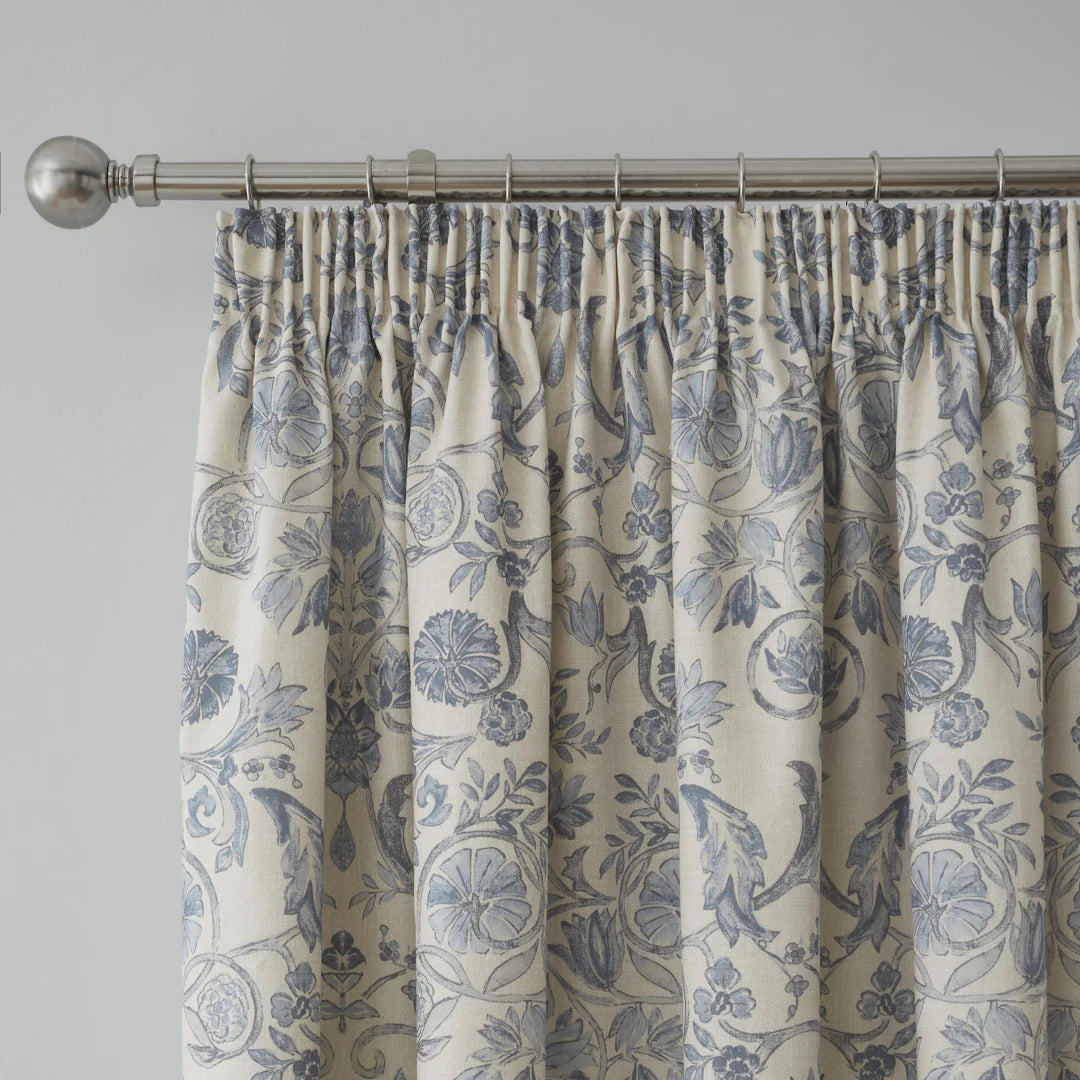 Averie Pair of Pencil Pleat Curtains With Tie-Backs by Dreams & Drapes Design in Blue