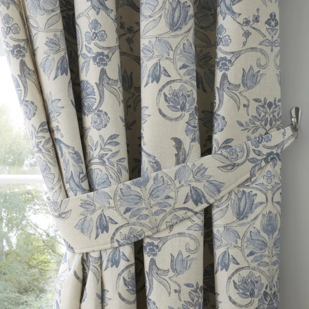 Averie Pair of Pencil Pleat Curtains With Tie-Backs by Dreams & Drapes Design in Blue