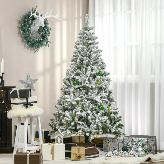 6 Ft Snow Flocked Artificial Christmas Tree Xmas Pine Tree with Realistic Branches