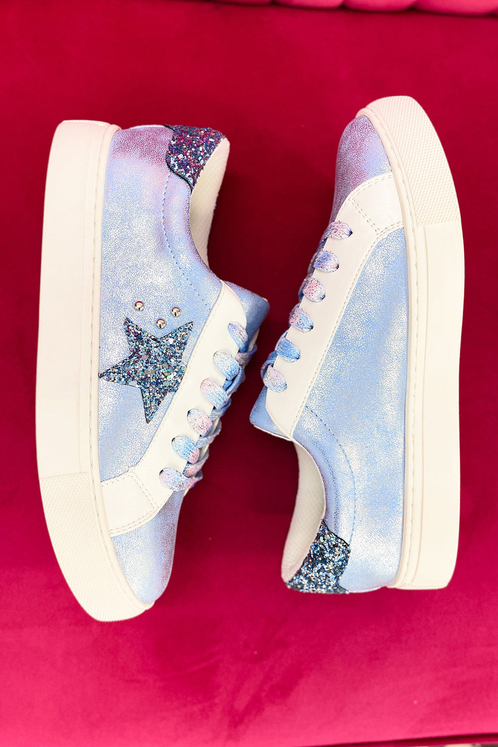 Silvery Star Sequin Patchwork Criss Cross Lace Up Sneakers