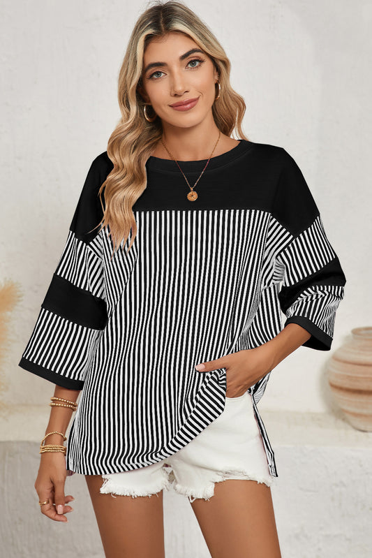 Striped Patchwork Oversized Tee