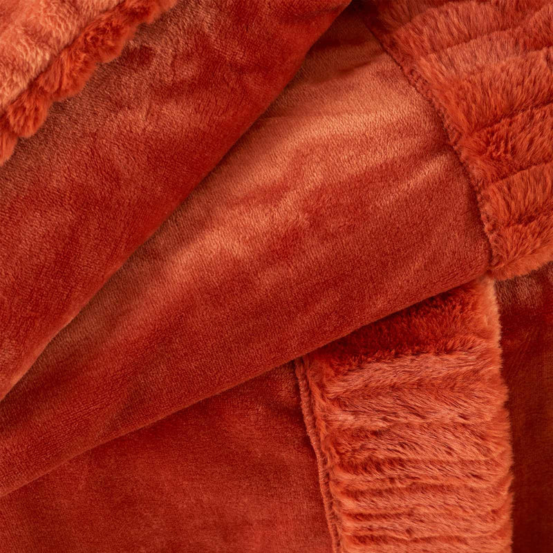 Velvet and Faux Fur Throw Burnt Orange