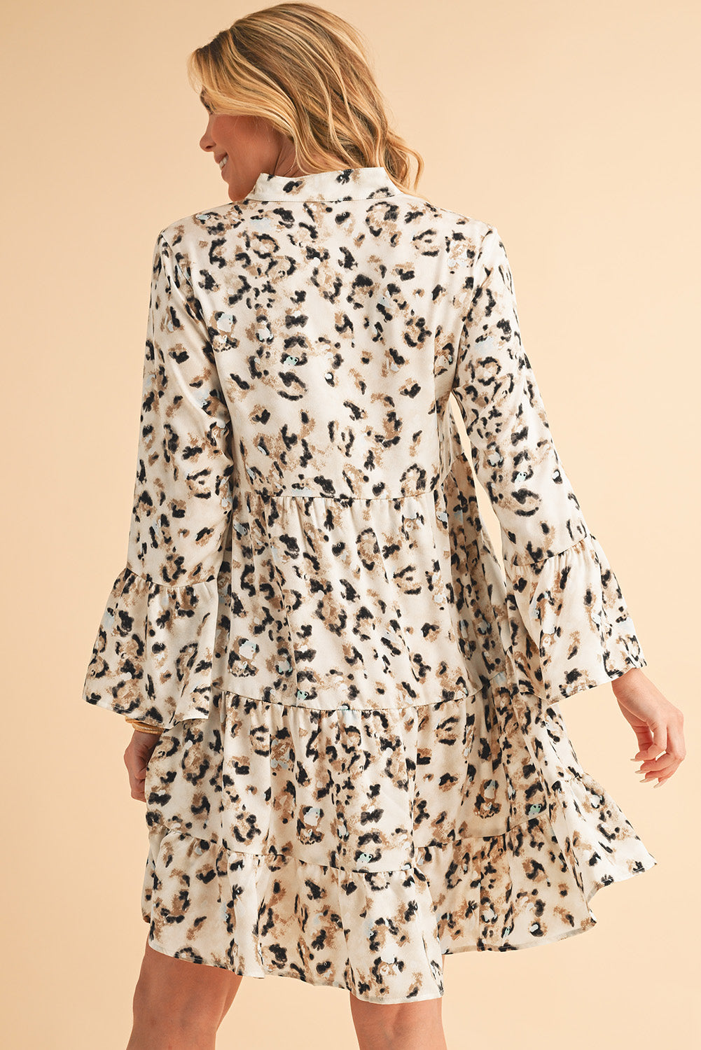 Leopard Button V Neck Flowy Mini Dress