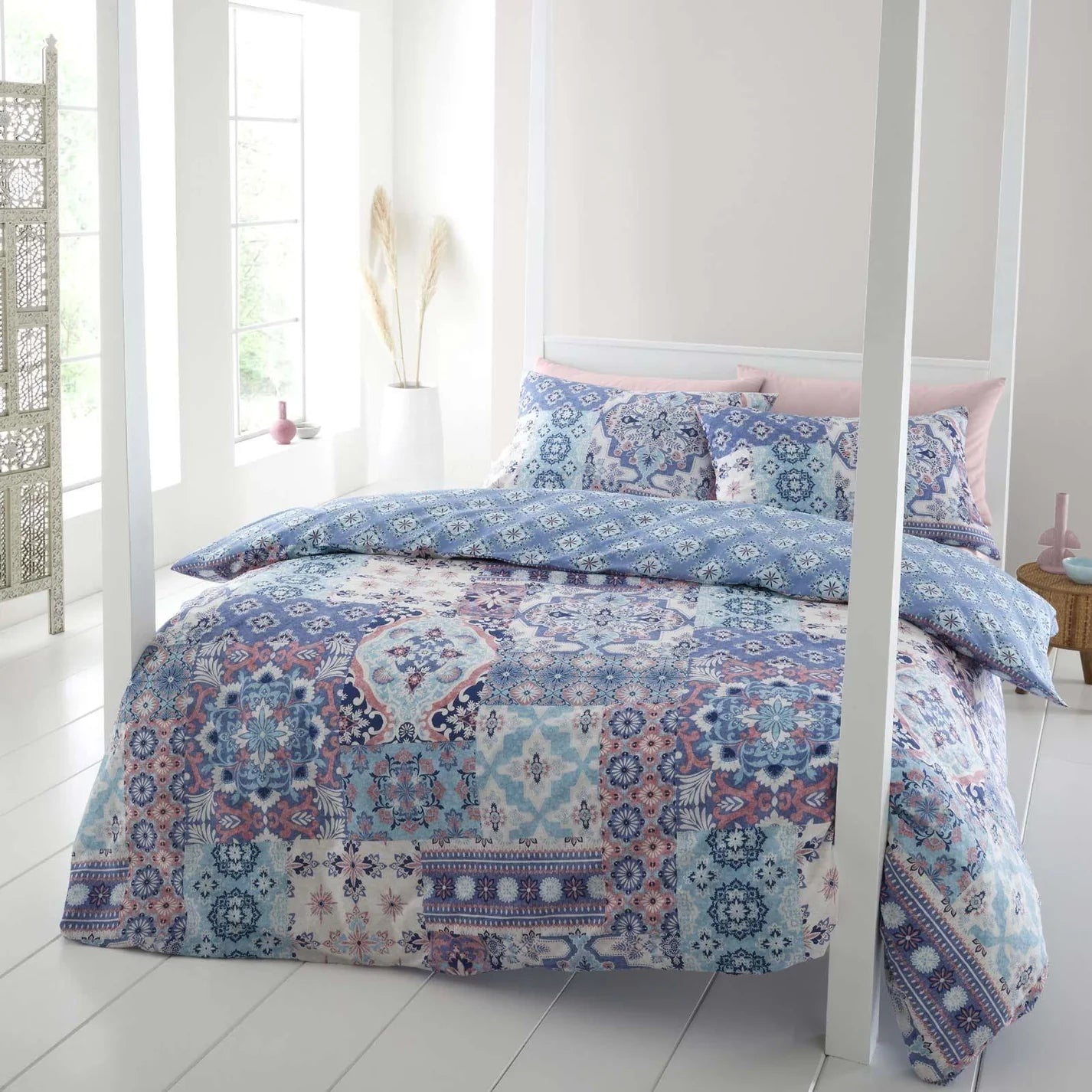 Boho Patchwork Reversible Blue Duvet Cover Set by Catherine Lansfield