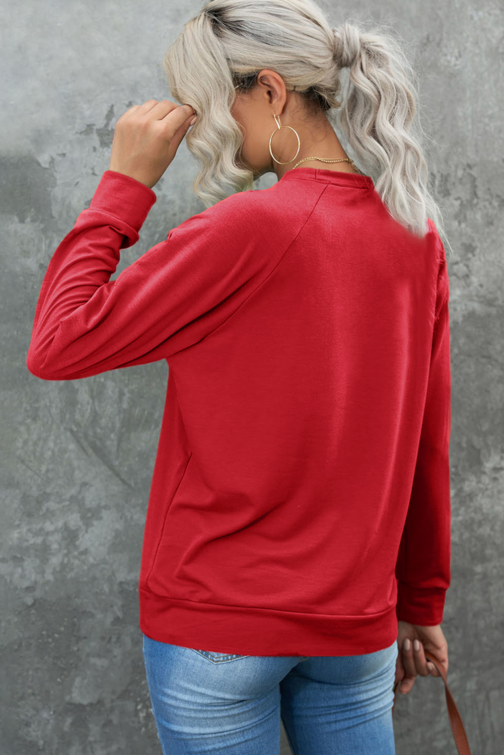 Red Merry Christmas Graphic Crew Neck Pullover Sweatshirt