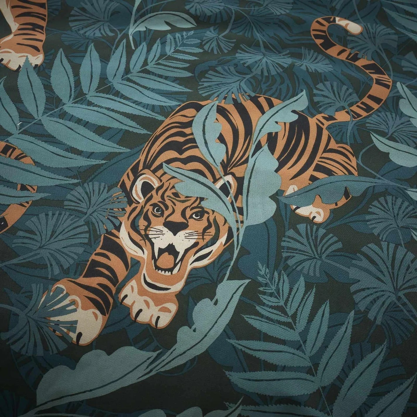 Tropic Tiger Leaf Reversible Green Duvet Cover Set by Catherine Lansfield