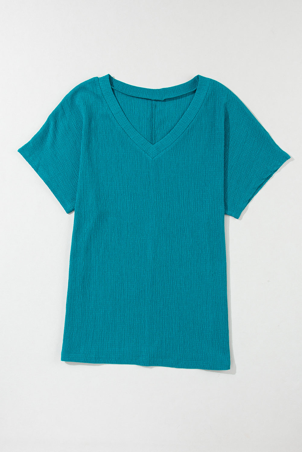 Plain Crinkled V Neck Flounce Sleeve T Shirt