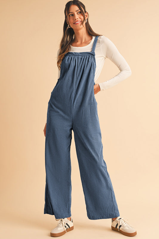 Plain Pocketed Loose Fit Corduroy Overalls