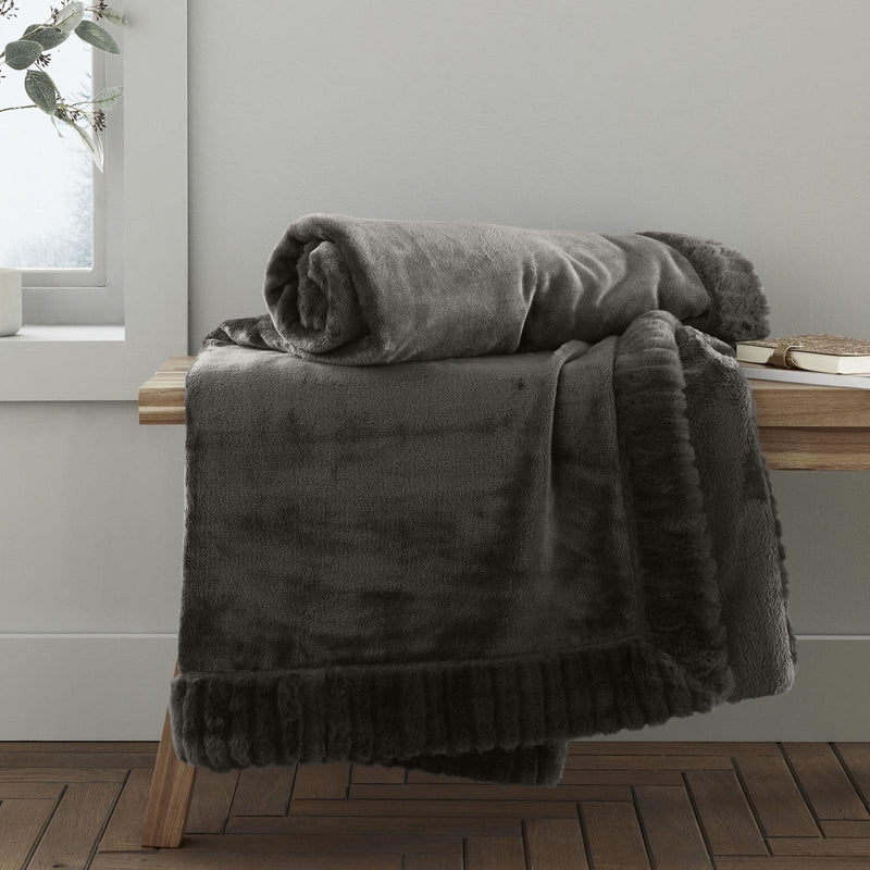 Velvet and Faux Fur Throw Charcoal