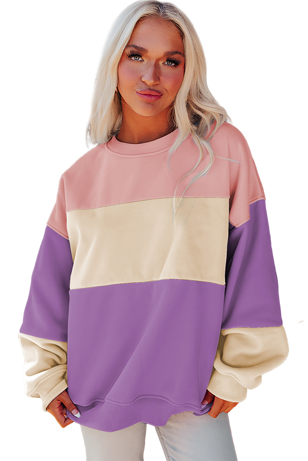 Meadow Mauve Colourblock Patchwork Drop Shoulder Sweatshirt