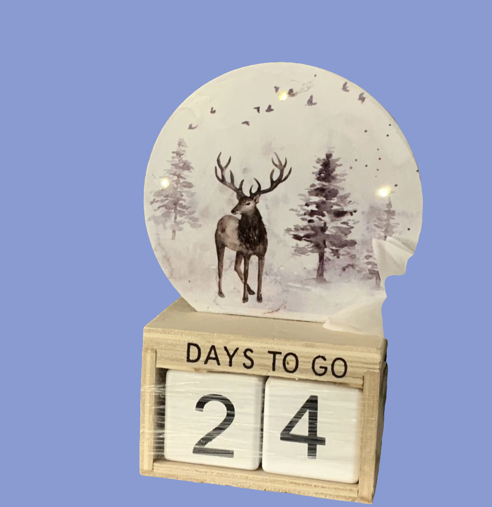 Stag Wooden Christmas Countdown Calendar with Lights