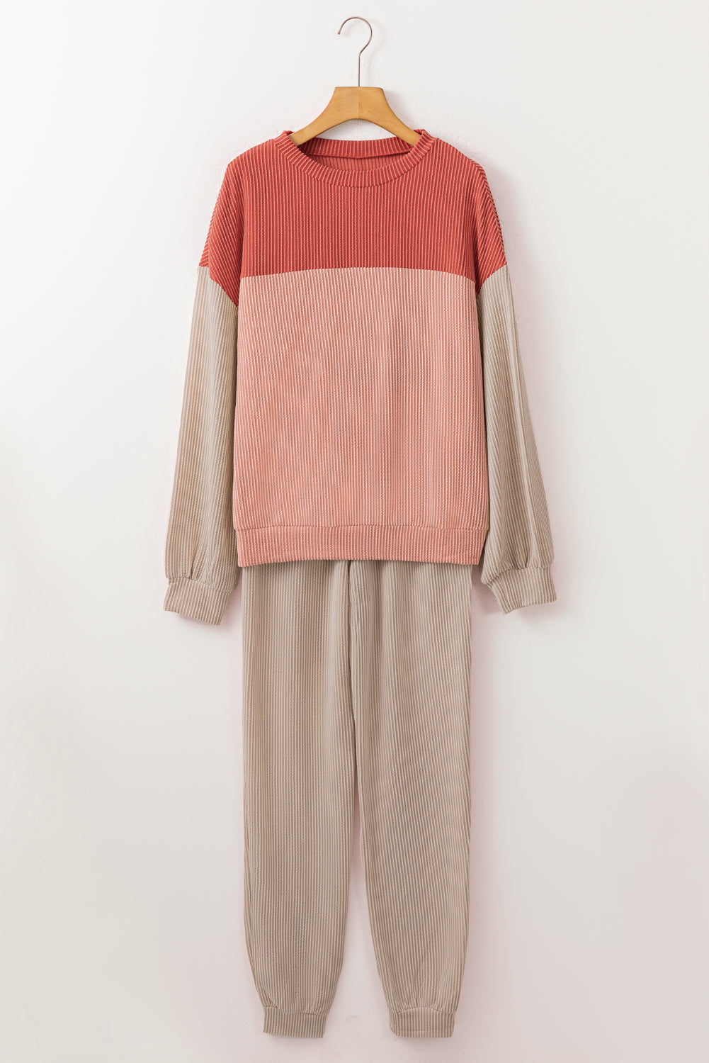 Colorblock Corded Slouchy Top and Pants Set