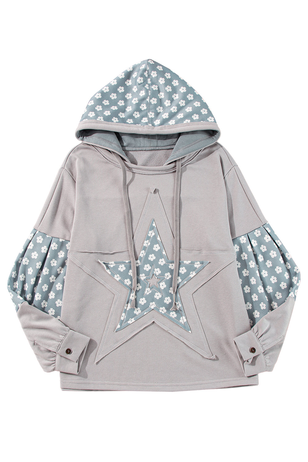 Floral Patchwork Star Pattern Drawstring Hoodie