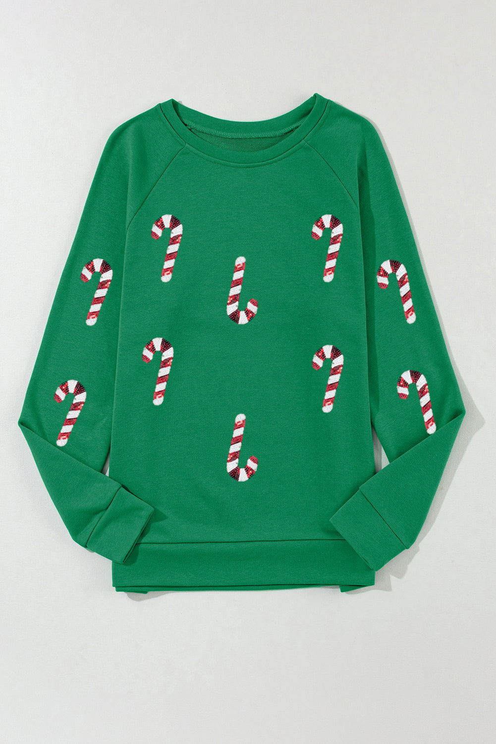 Green Sequin Christmas Candy Cane Sweatshirt