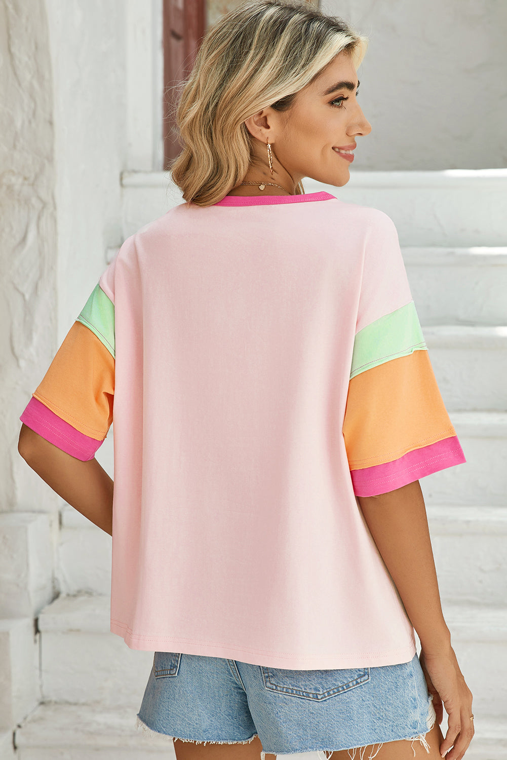 Color Block Sleeve Round Neck Oversize Top