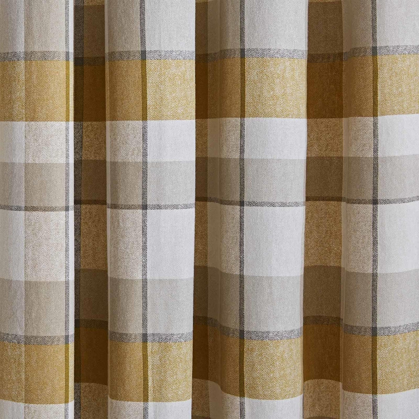 Ochre Brushed Cotton Thermal Check Eyelet Curtains - Catherine Lansfield