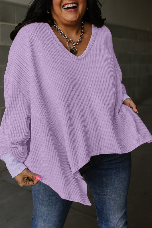 Orchid Petal Plus Size Waffle Knit Exposed Seam Flowy Top