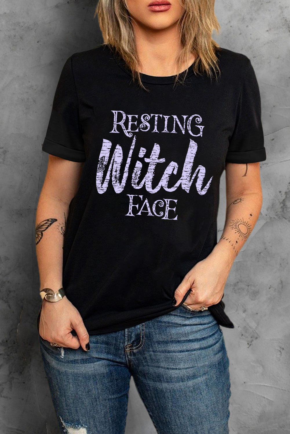 Black Witch Casual Letter Print Graphic Tee