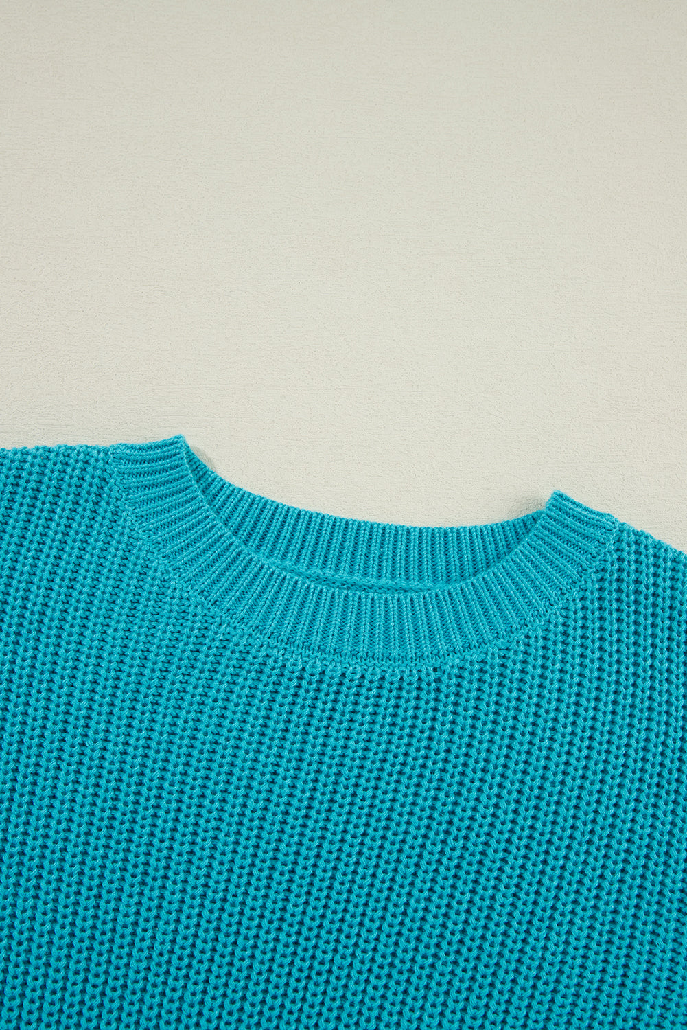 Turquoise Ruffled Eyelet Bubble Sleeve Sweater